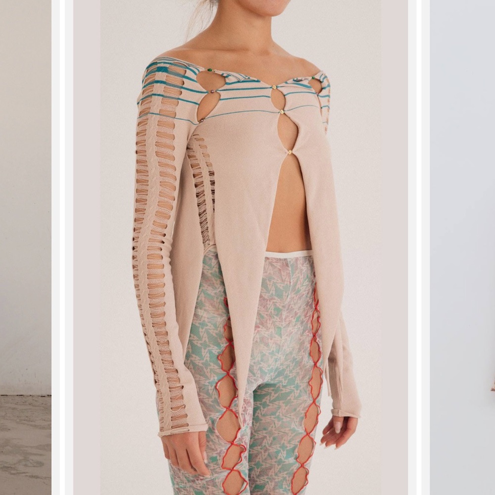 Rui striped cardigan in oatmeal/ocean blue NWT - Picture 8 of 9